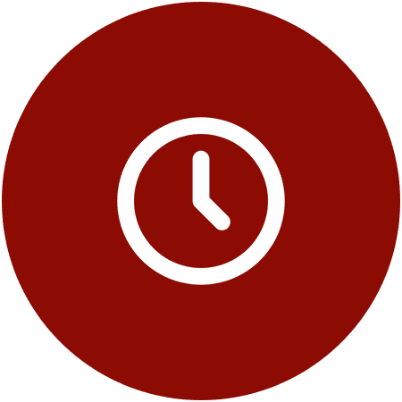 A red circle icon with a white clock showing time.